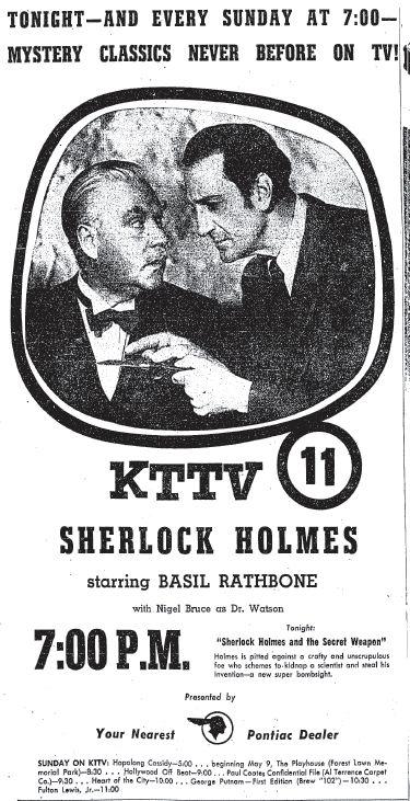 KTTV ad 1954 Sherlock movie