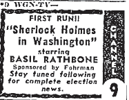 WGN ad 1954 Sherlock movie