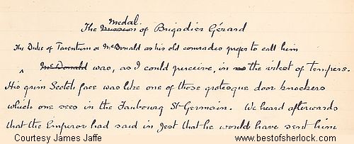 The Medal of Brigadier Gerard manuscript - first 5 lines