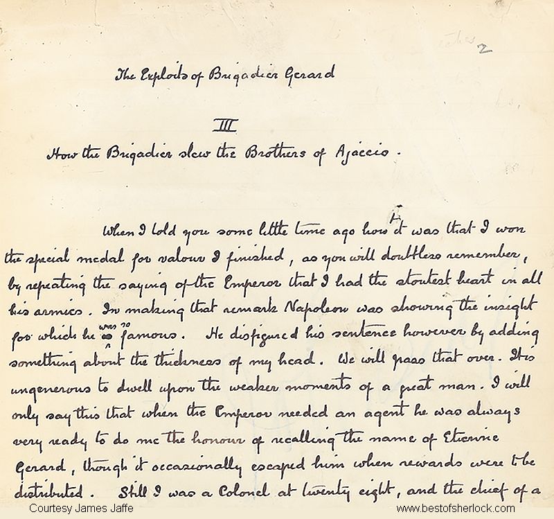 Manuscript of How the Brigadier Slew the Brothers of Ajaccio: Top of first page