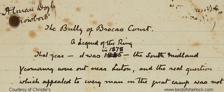 The Bully of Brocas Court manuscript - first 3 lines