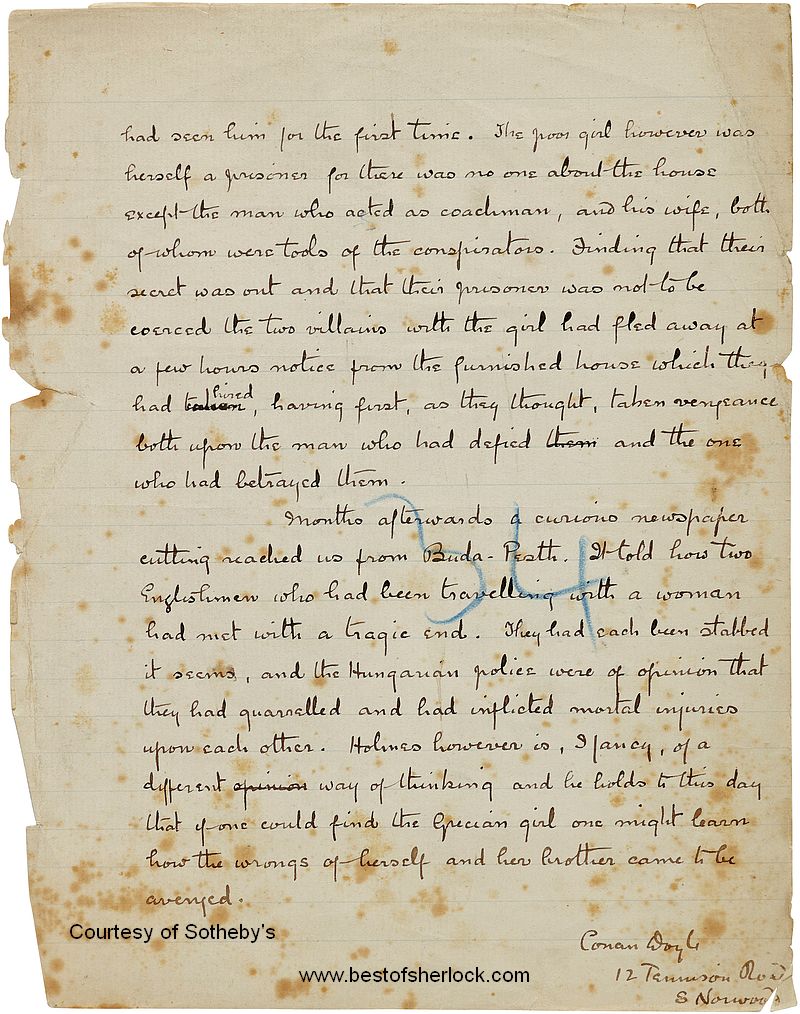 Manuscript of The Greek Interpreter - last page