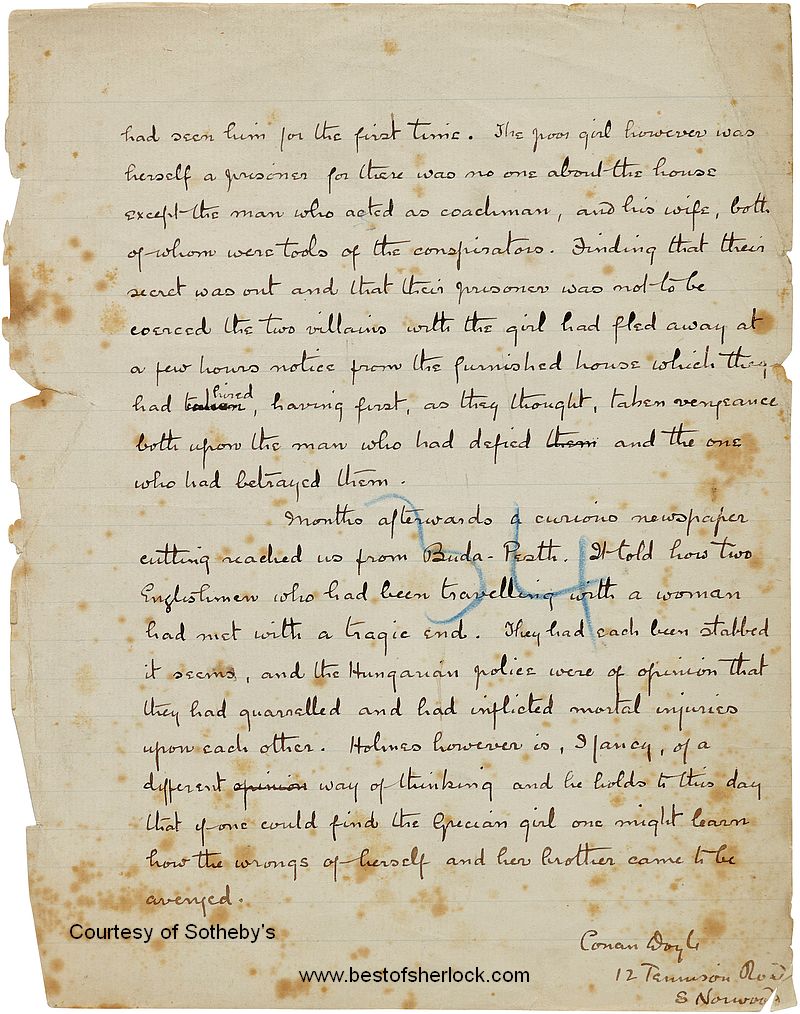 Manuscript of The Greek Interpreter - last page