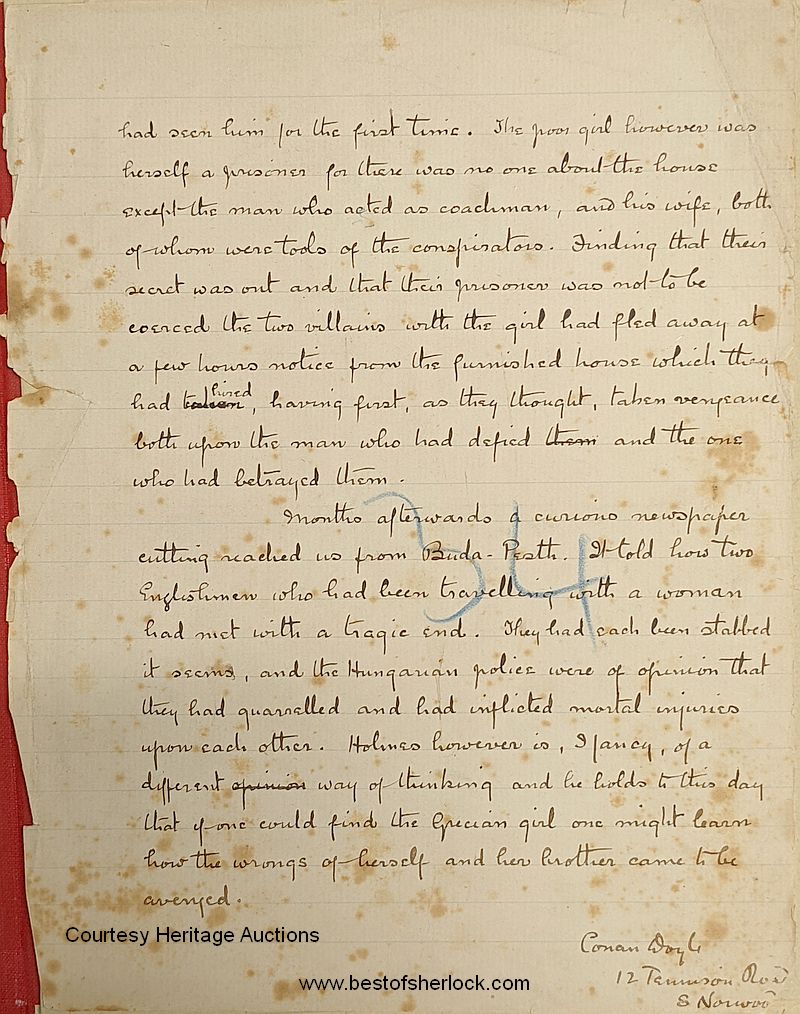 Manuscript of The Greek Interpreter - last page