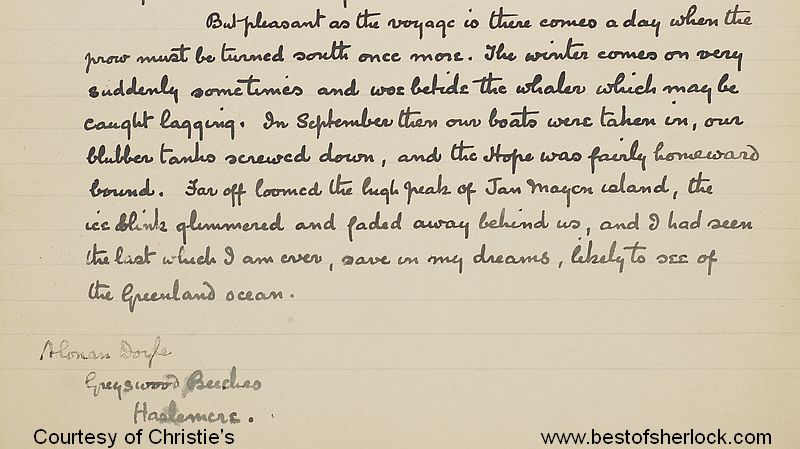 Bottom of page 24 of the Life on a Greenland Whaler manuscript by Conan Doyle