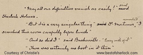The Hound of the Baskervilles manuscript leaf H5 - first 6 lines