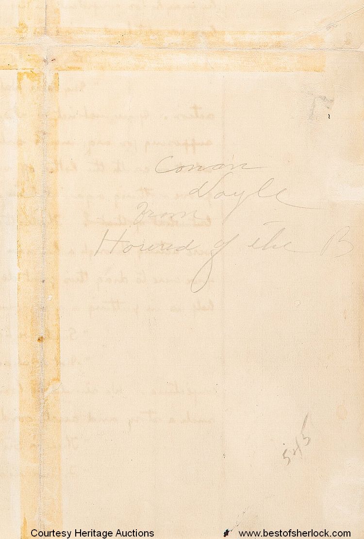 Back of The Hound of the Baskervilles manuscript leaf H31 by Sir Arthur Conan Doyle