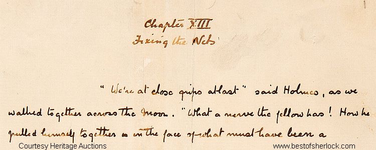 The Hound of the Baskervilles manuscript leaf H31 - first 3 lines