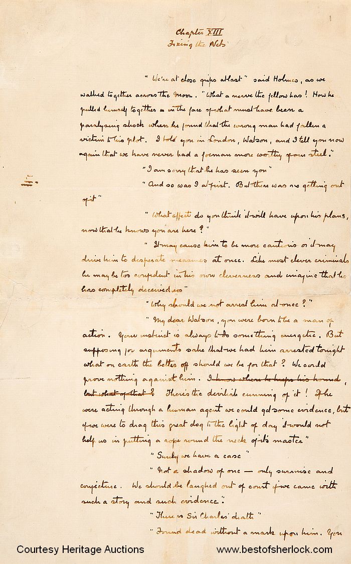 The Hound of the Baskervilles manuscript leaf H31 by Sir Arthur Conan Doyle