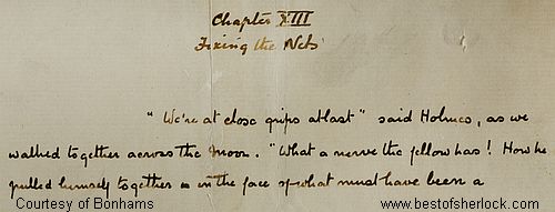 The Hound of the Baskervilles manuscript leaf H31 - Chapter 13 first 3 lines