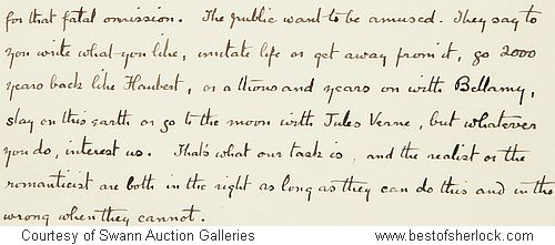 Conan Doyle 1894 lecture tour manuscript partial page