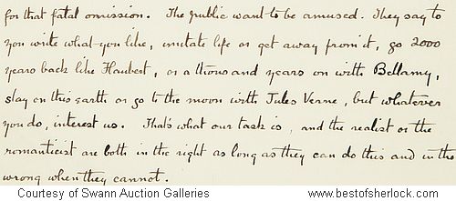 Conan Doyle 1894 lecture tour manuscript partial page