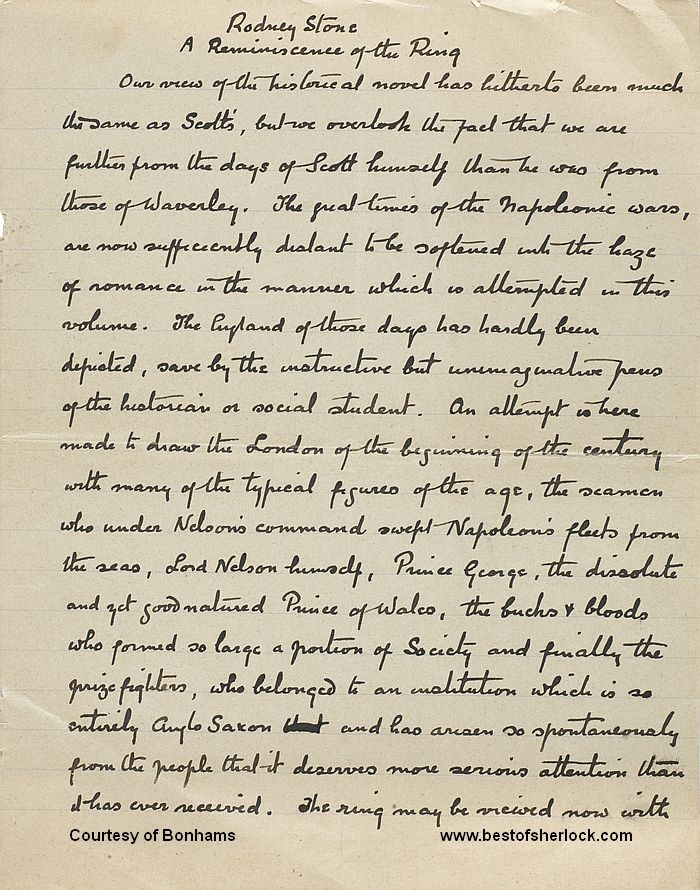 Manuscript of unpublished preface to Rodney Stone - first page