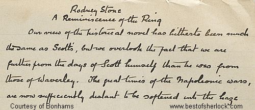 Rodney Stone manuscript - first 5 lines of unpublished preface