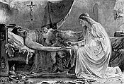 Illustration of Lancelot and Elaine painting by Sidney Paget