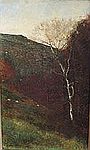 Painting of sheep on a hillside by a silver birch tree by Sidney Paget