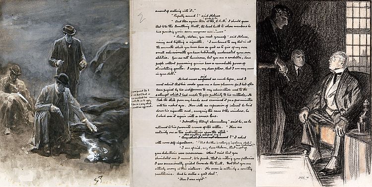 Drawings by Paget and Steele plus a Hound of the Baskervilles manuscript leaf at the 2022 Grolier Club Exhibition of the Glen S. Miranker collection