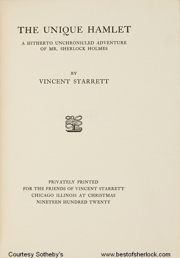 The Unique Hamlet (copy VS5) title page