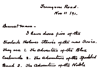 Letter from Conan Doyle to his mother about Sherlock Holmes stories