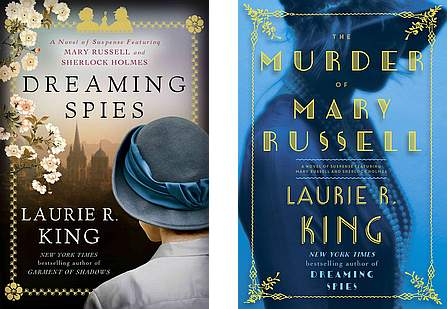 Covers of Dreaming Spies (2015) and The Murder of Mary Russell (2016)
