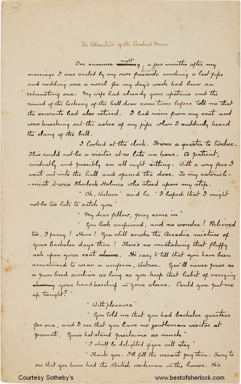 Manuscript of The Crooked Man - first page