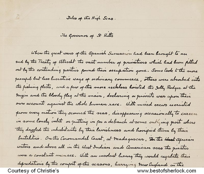 Page 1 of The Governor of St Kitts manuscript by Conan Doyle