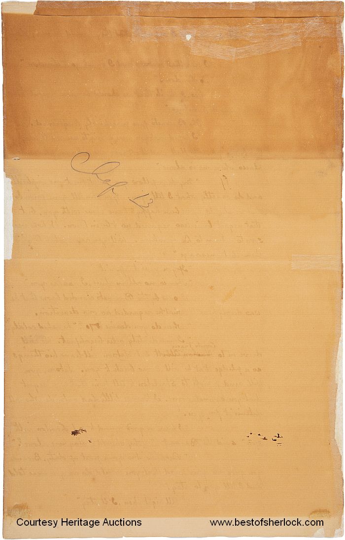 Back of The Hound of the Baskervilles manuscript leaf H37 by Sir Arthur Conan Doyle