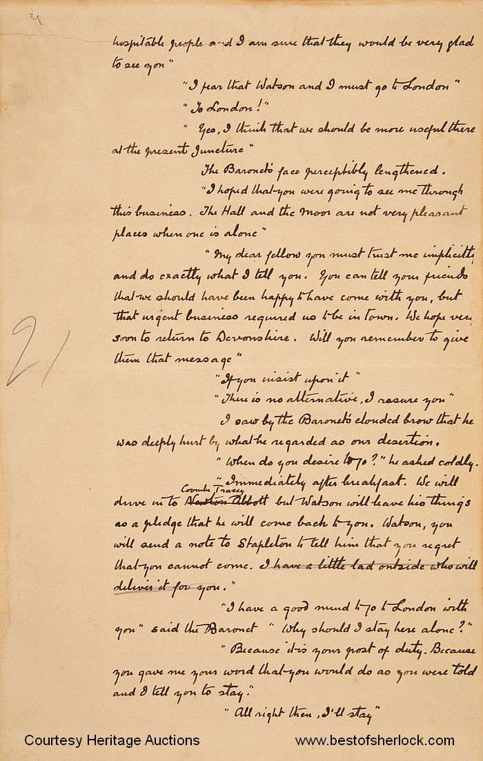 The Hound of the Baskervilles manuscript leaf H37 by Sir Arthur Conan Doyle