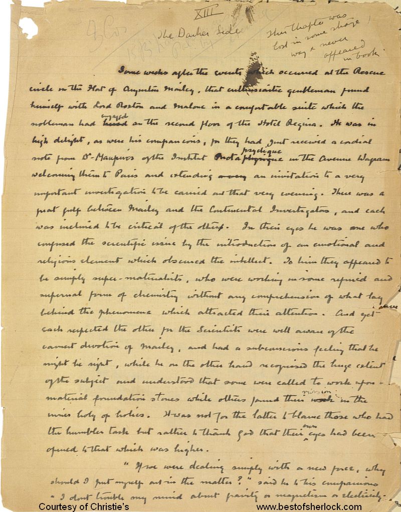 First page of Chap. 13 of The Land of Mist manuscript by Sir Arthur Conan Doyle