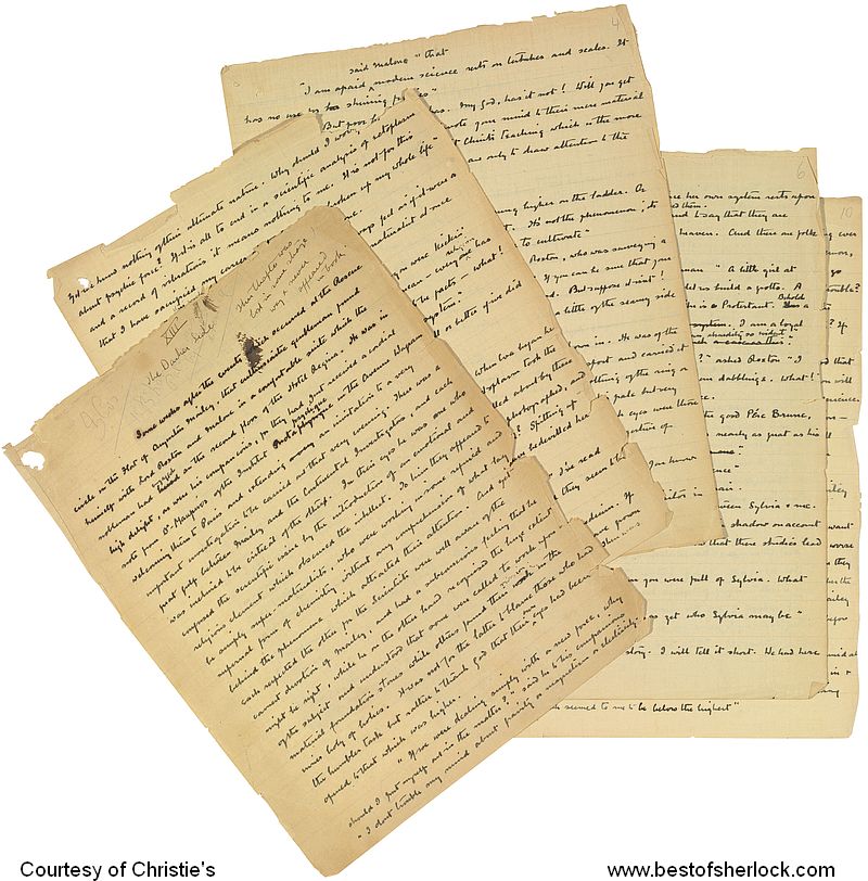 Set of pages from Chap. 13 of The Land of Mist manuscript by Sir Arthur Conan Doyle