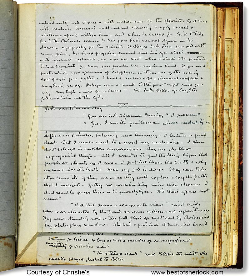 Cut-down pages from Chapter 4 of The Land of Mist manuscript by Sir Arthur Conan Doyle