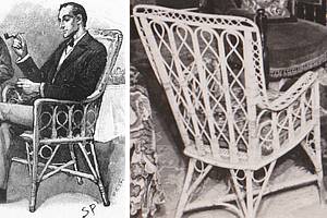 Sidney Paget's own wicker chair and illustration at 221B Baker Street
