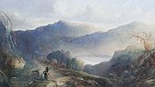 Painting of Figure in a Highland landscape by Sidney Paget