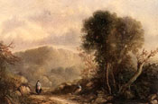 Painting of Peasant women along a track in a landscape by Sidney Paget