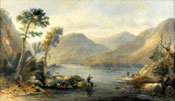 Painting of River landscape with anglers by Sidney Paget