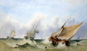 Painting of Ships sailing in rough seas by Sidney Paget