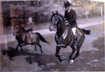 Sidney Paget drawing of a man and a child on galloping horses