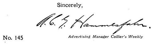 Signature of Collier's advertising manager A.C.G. Hammesfahr