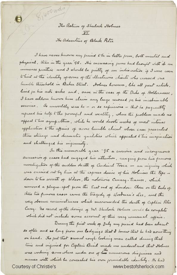 Conan Doyle original Sherlock Holmes manuscript for Black Peter