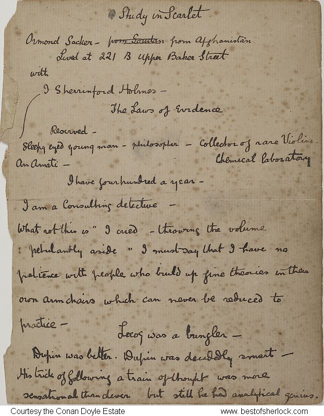 Study in Scarlet notes: Sherlock Holmes as Sherrinford Holmes